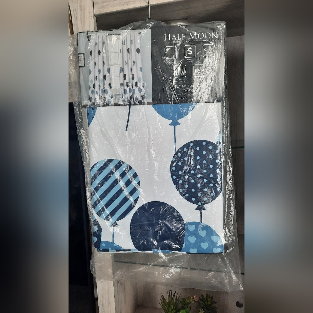 Half Moon flying balloon room darkening curtain panel pair 52"W × 84"L + 2" new